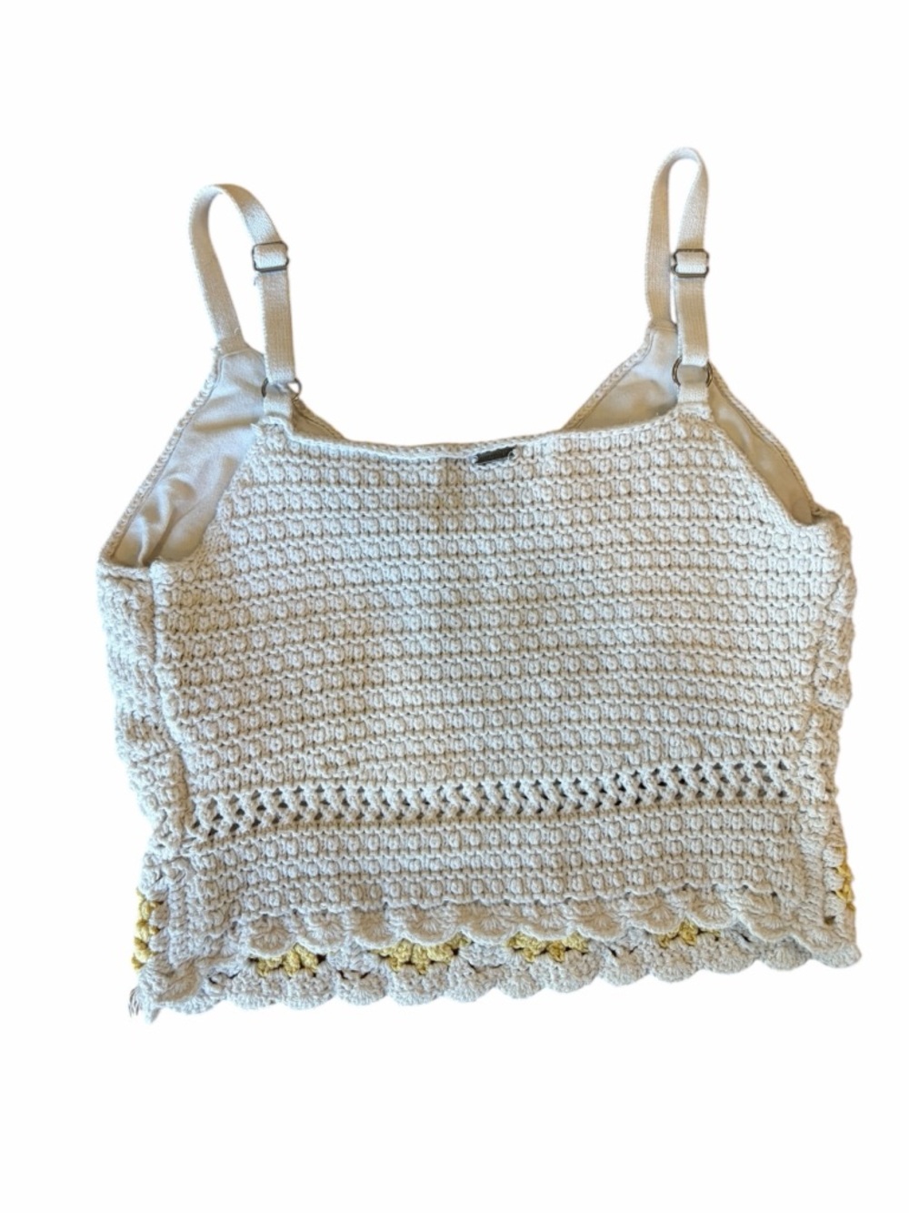 Hollister Cream Crochet Cropped Tank with Yellow Sunflower Trim - Picture 2 of 6
